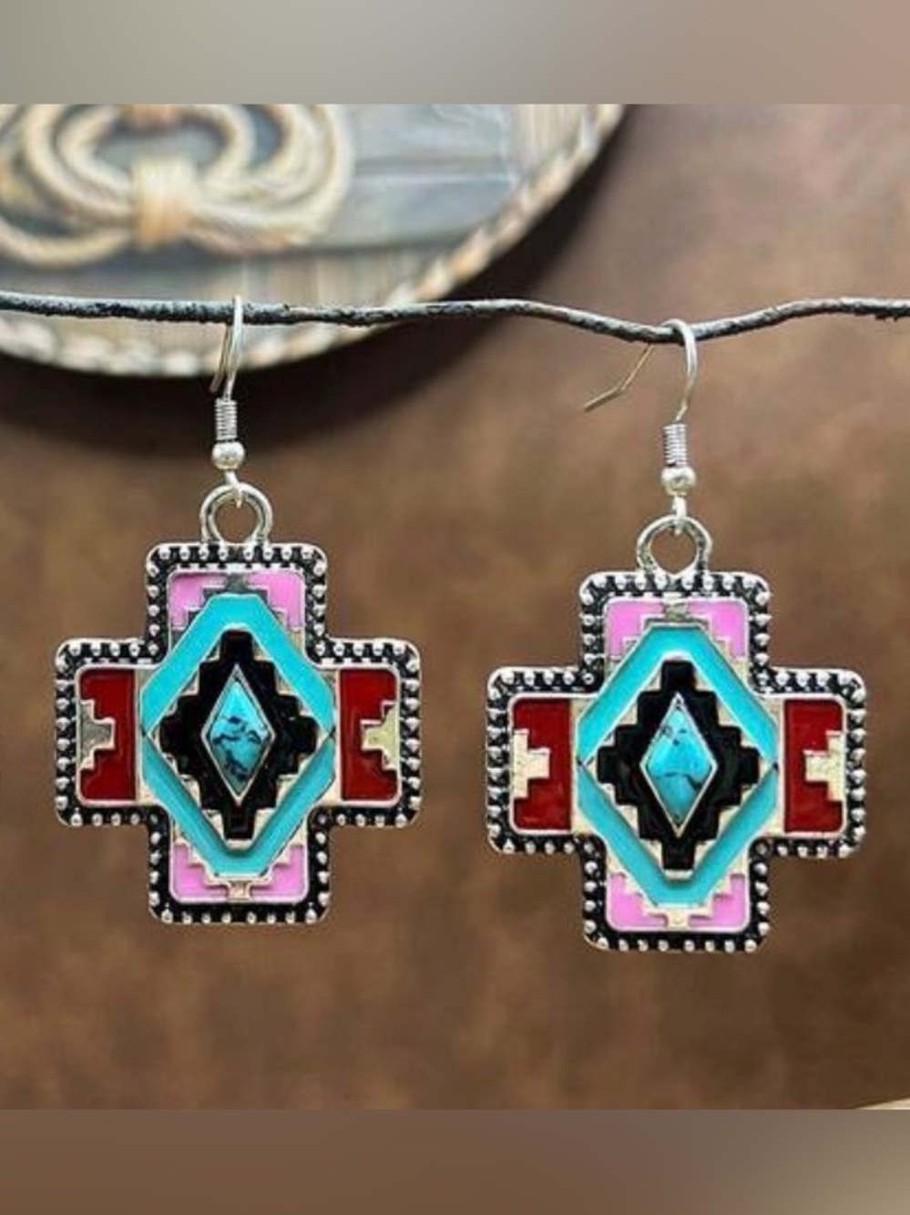 Southwestern Earrings Colorful Geometric Dangle Earrings Western Earrings